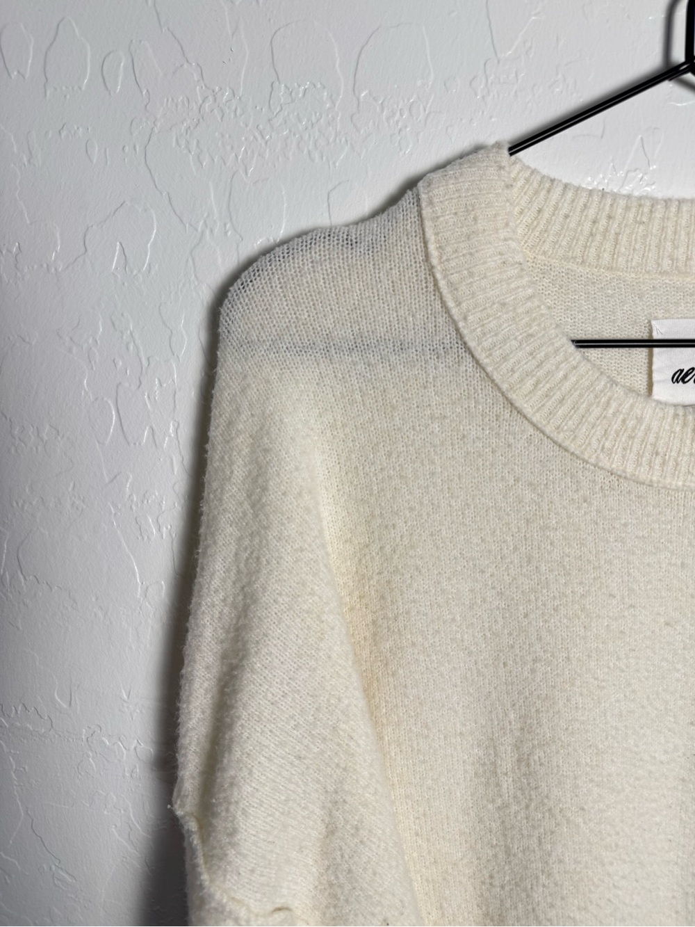 Aerie Cream Cozy Oversized Crew Neck Knit Sweater Size XL Slouchy Drop Shoulder - Picture 2 of 10